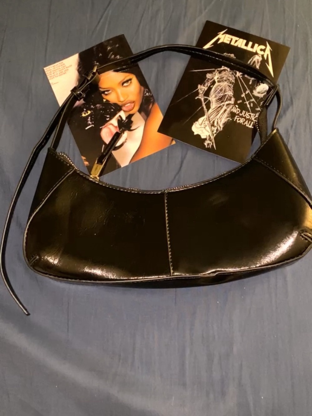 Black Patent Shoulder Bag - Women